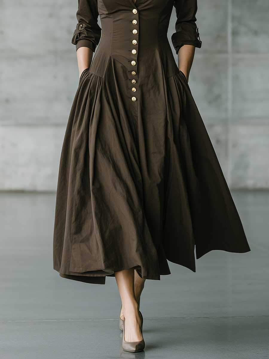 Vintage Luxe Button Front Fit And Flare Shirt Dress