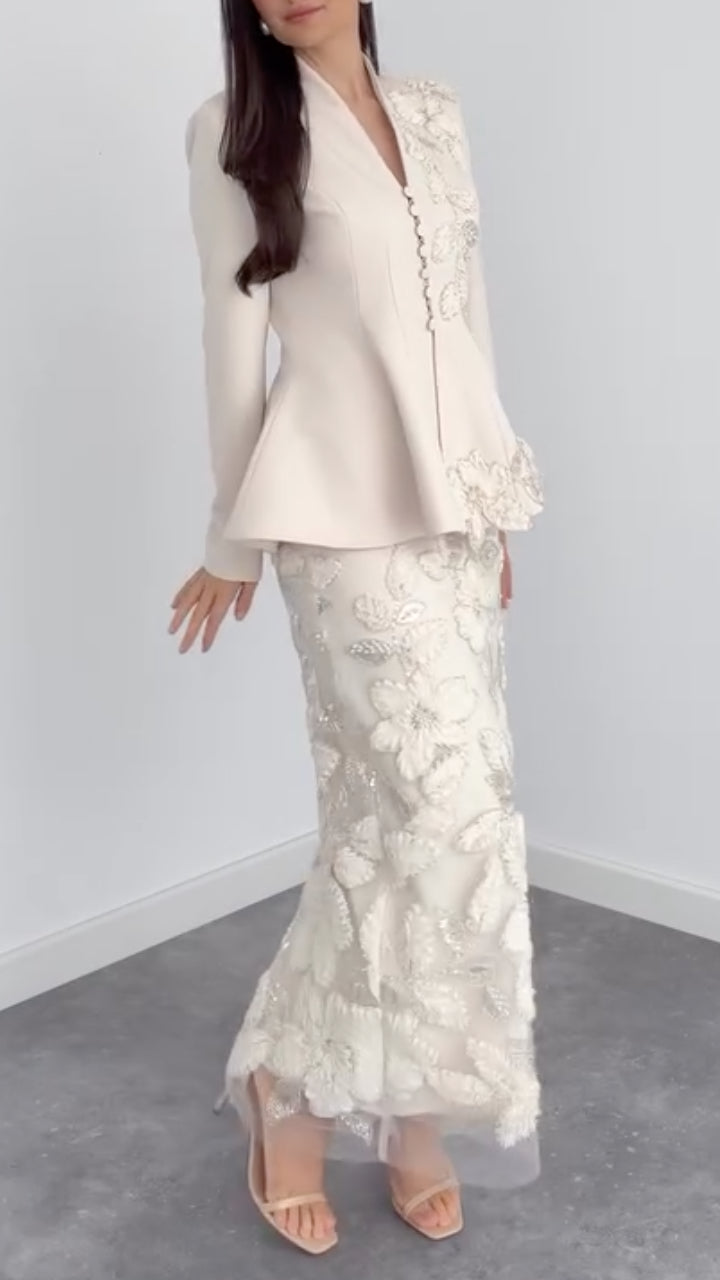loLace Peplum Jacket & Floral Lace Midi Skirt Co‑Ord Set