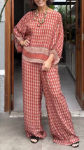 Print Batwing Sleeve Top & Wide Leg Pants Co‑Ord Set