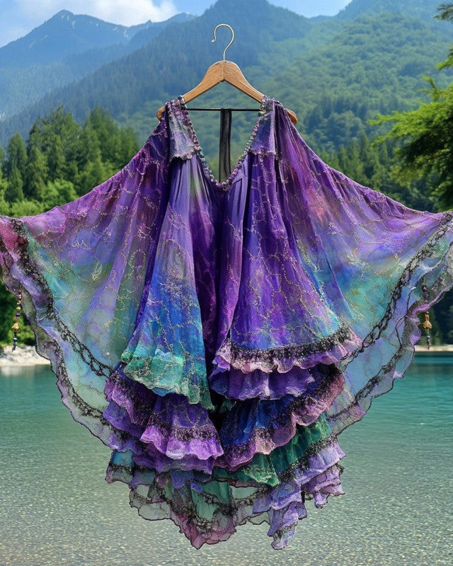 Summer Holiday Ruffle Lace Contrast Kaftan Dress b2d1