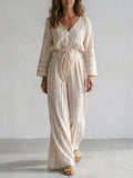 Boho Cotton Drawstring Waist Wide Leg Palazzo Jumpsuit