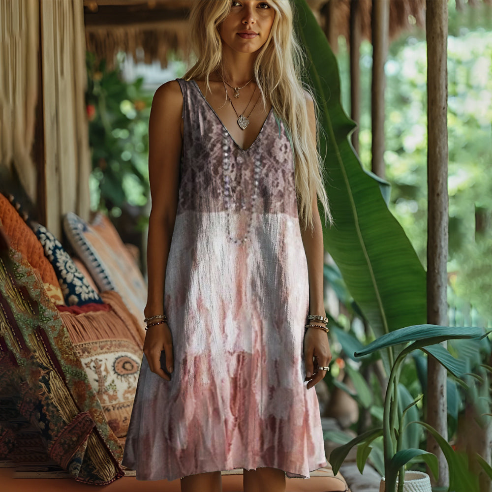 Boho Lace Spliced Women's Linen Vest Dress