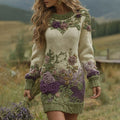 Classy Gradient Purple Lavender And Floral Art Cozy Knit Mini Sweater Dress