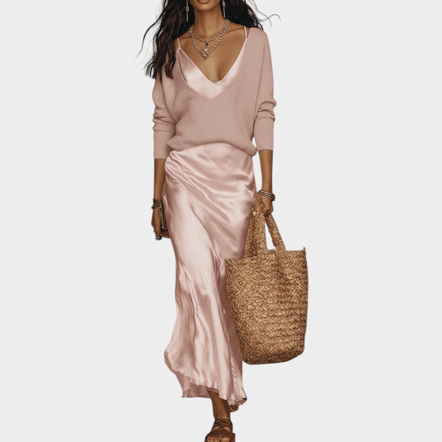 Sophisticated Knit and Satin Skirt Set