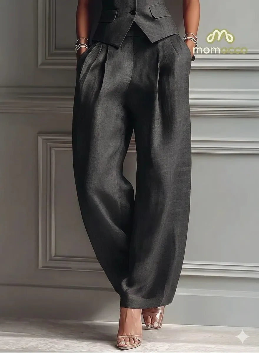 Women's Elegant Tailored Vest & Wide-Leg Pants Set - 2 Piece Chic Power Suit for Office & Leisure