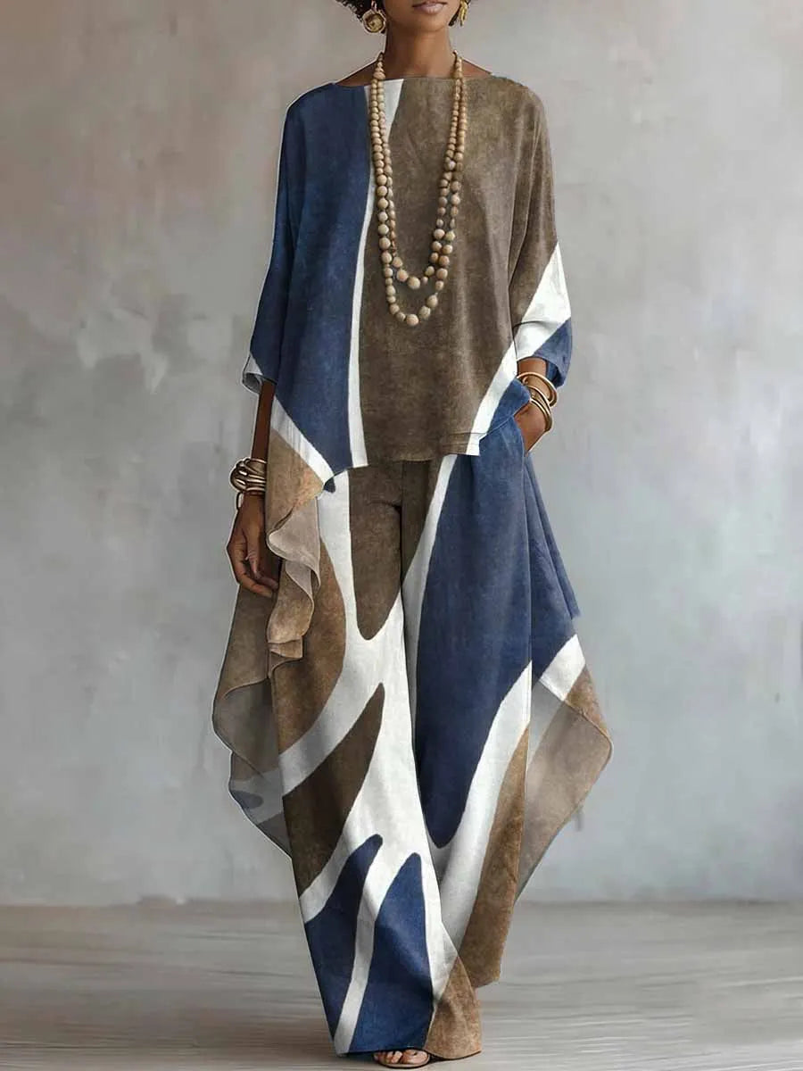Elegant Retro Geometry Print Two-piece Set