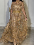 Paneled Shiny Long Sleeves V-neck Maxi Dresses