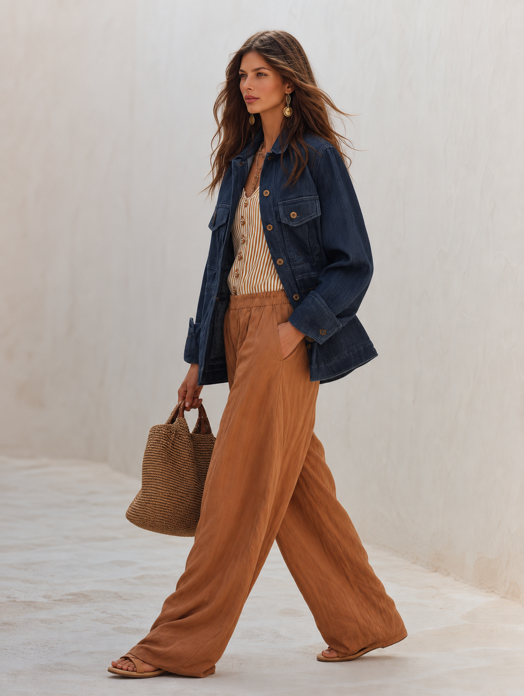 Women's Oversized Denim Shirt With Chest Pockets Jacket