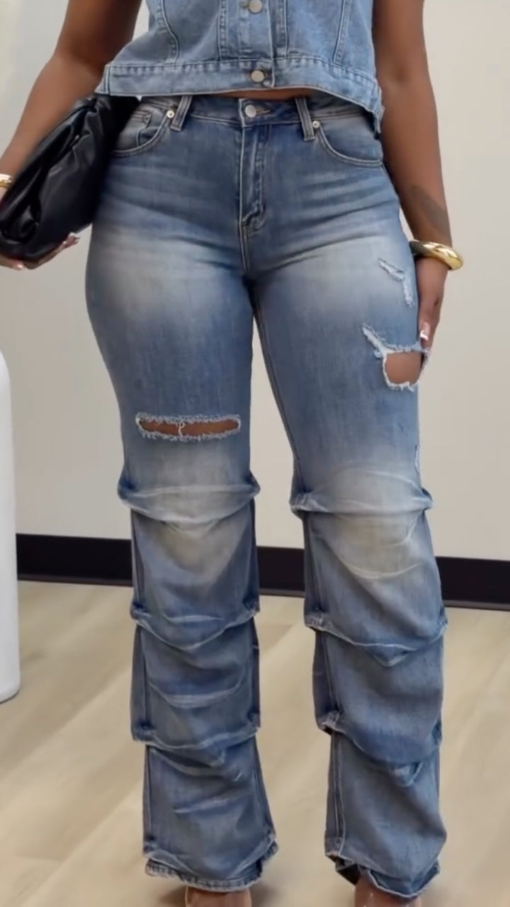 Women's Hooded Vest & Skinny Jeans Denim Set