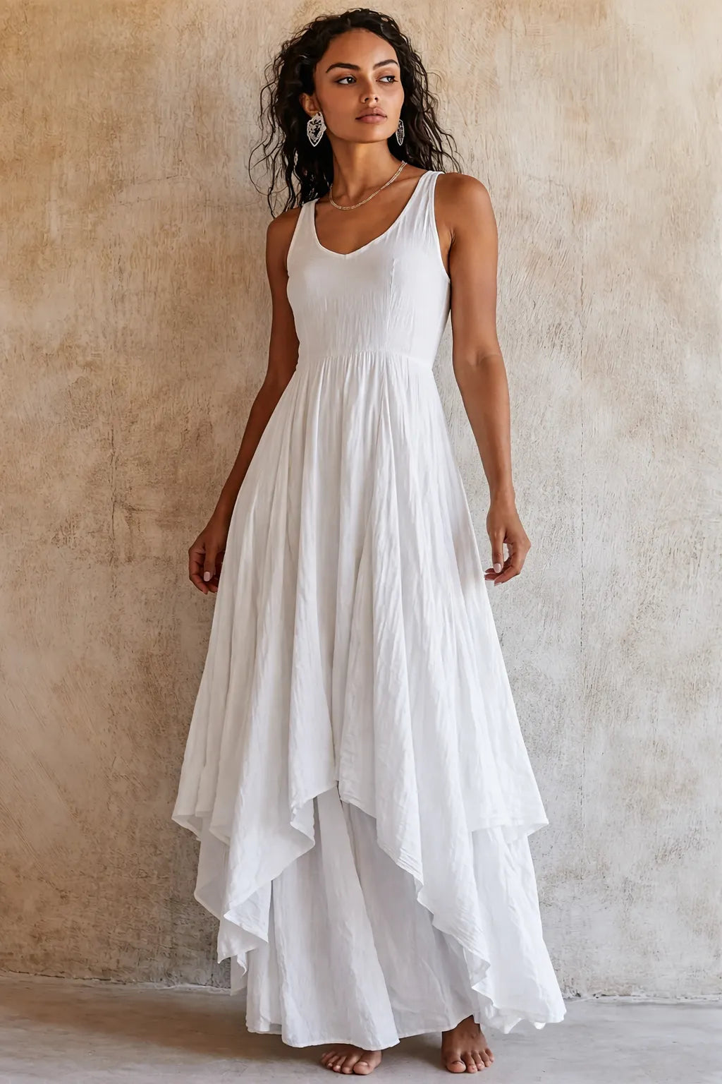 Loose And Comfortable Linen-cotton Two-piece Set: Cardigan And Sleeveless Dress