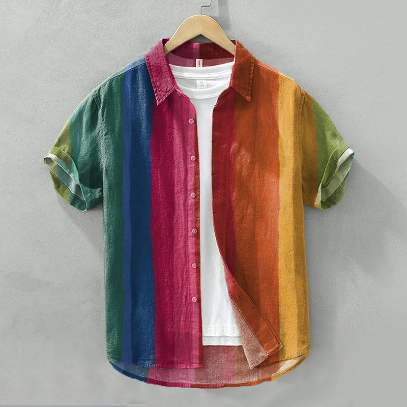 Men's Multicolor Striped Linen Blend Boho Shirt