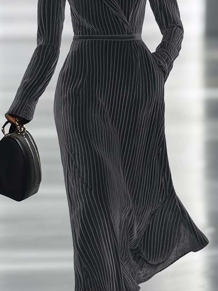 [24-hour shipping out]Fashion Retro Lapel Suit Style Midi Dress
