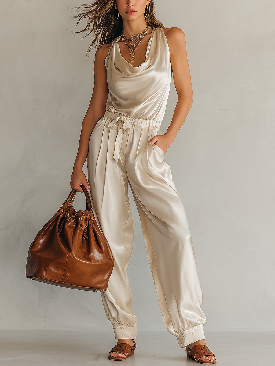 Sleek Satin Drape Pant Suit