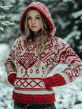 Women's Vintage Viking Valentine's Day Love Jacquard Hooded Sweater
