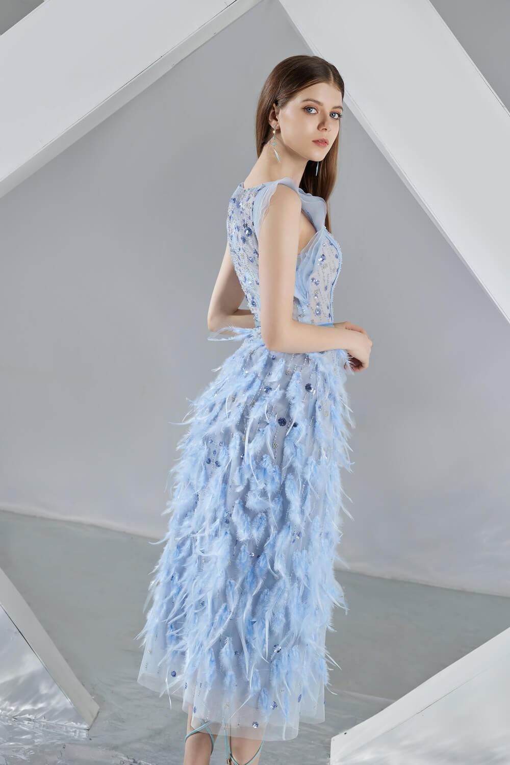 Laurel Sheath Boat Neck Organza Midi Dress