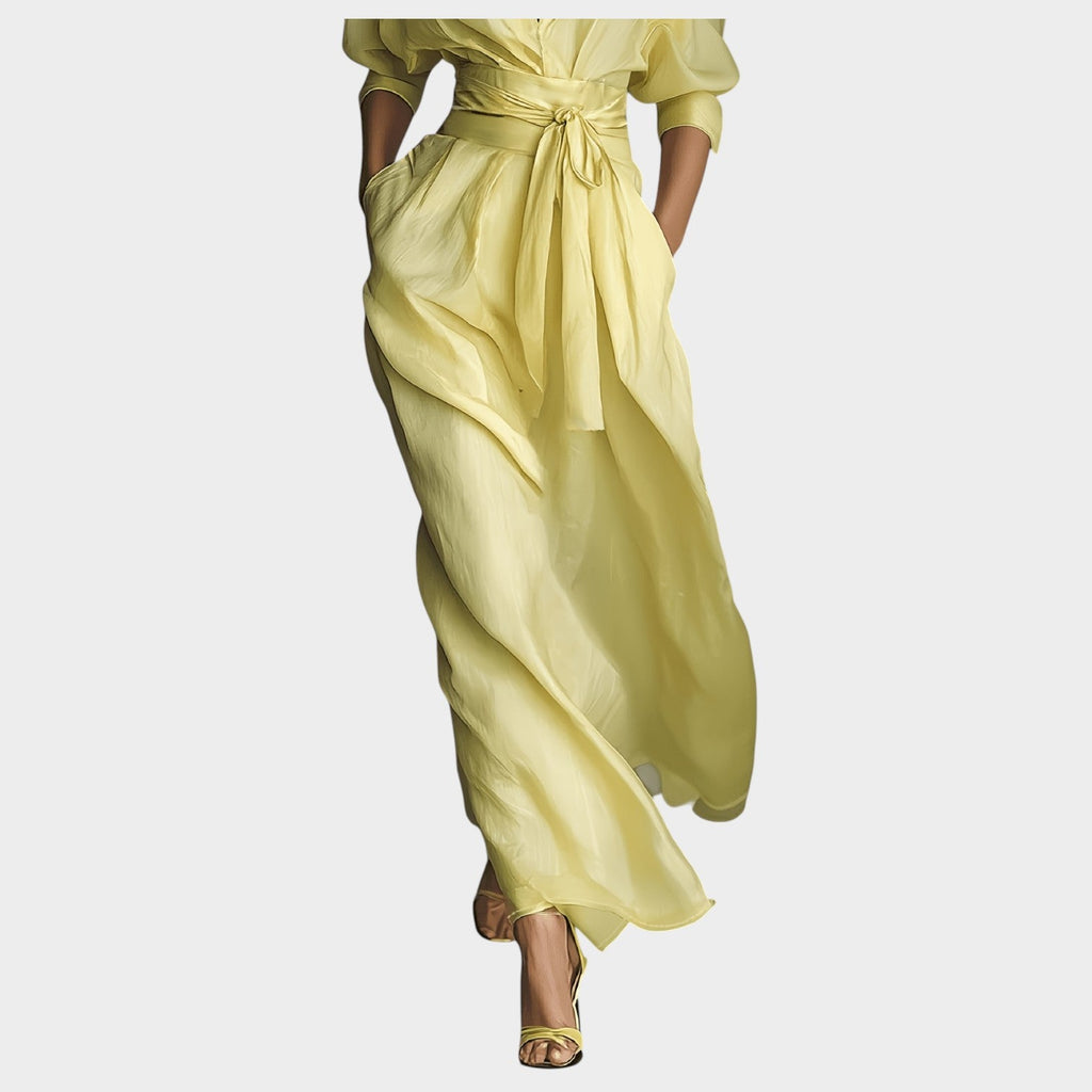 Belted Flowing Maxi Shirt Dress