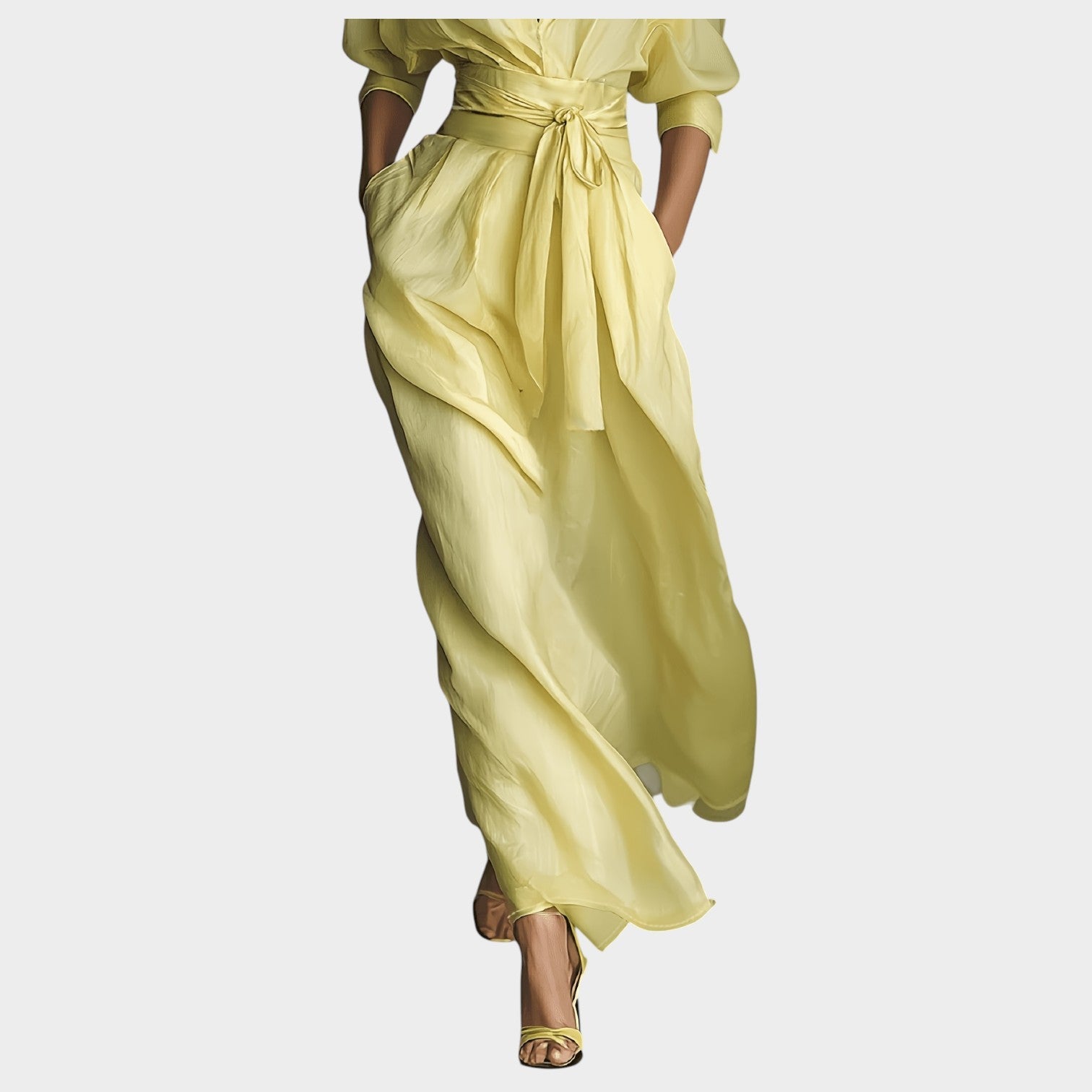 Belted Flowing Maxi Shirt Dress