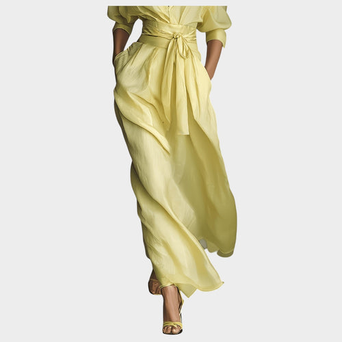 Belted Flowing Maxi Shirt Dress