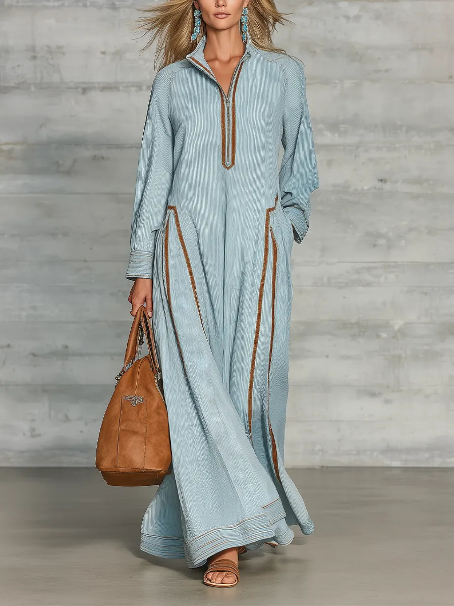 Resort Luxe Contrast Trim Pocket Maxi Dress