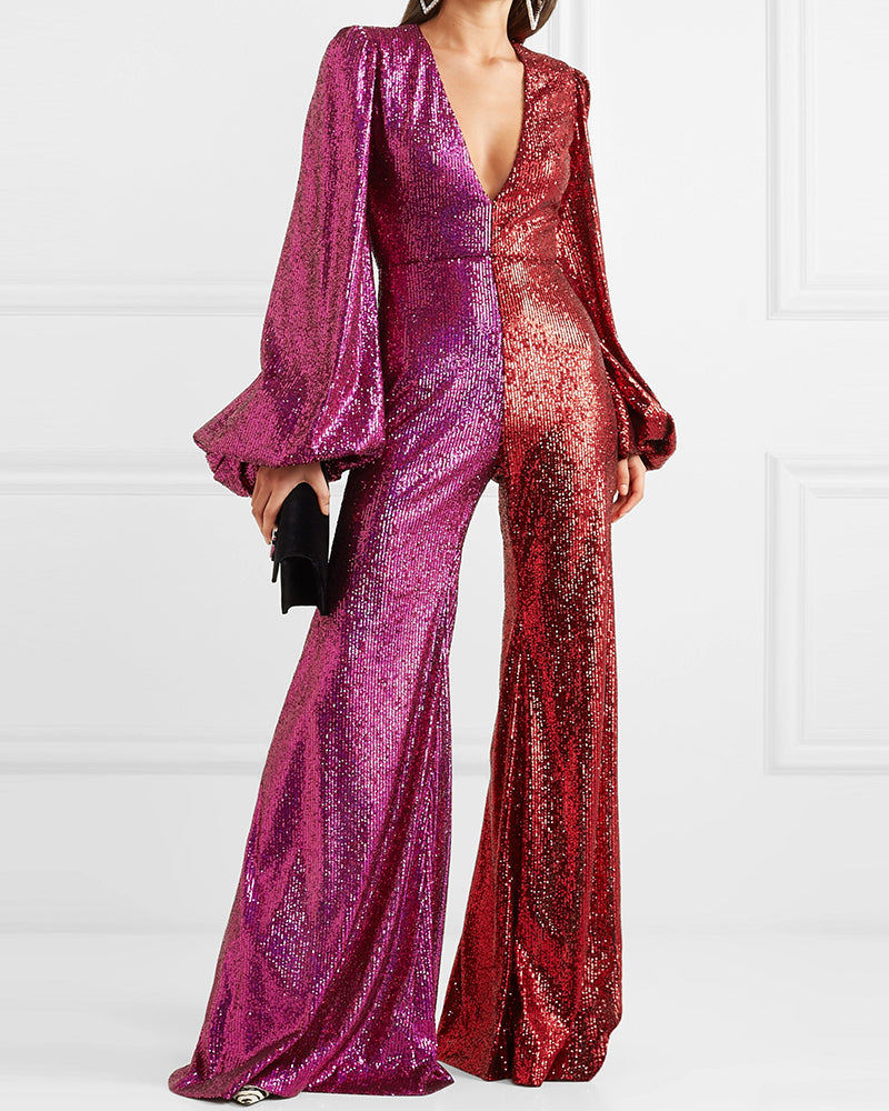 Women's Pink Sequin Jumpsuit