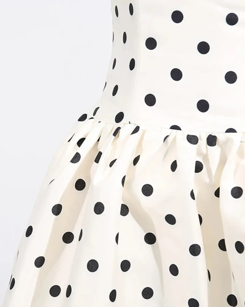 Polka Dot A Line Midi Dress Ivory