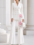 Double-Breasted Blazer & Flared Pants Suit Two-Piece Set