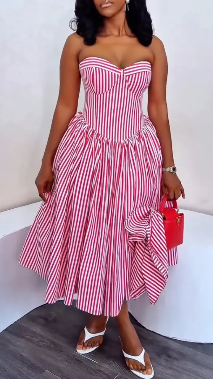 Stripe Corset Fit‑and‑Flare Midi Dress