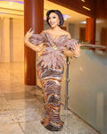 Classic Ankara African women fashion see-through applique maxi dress