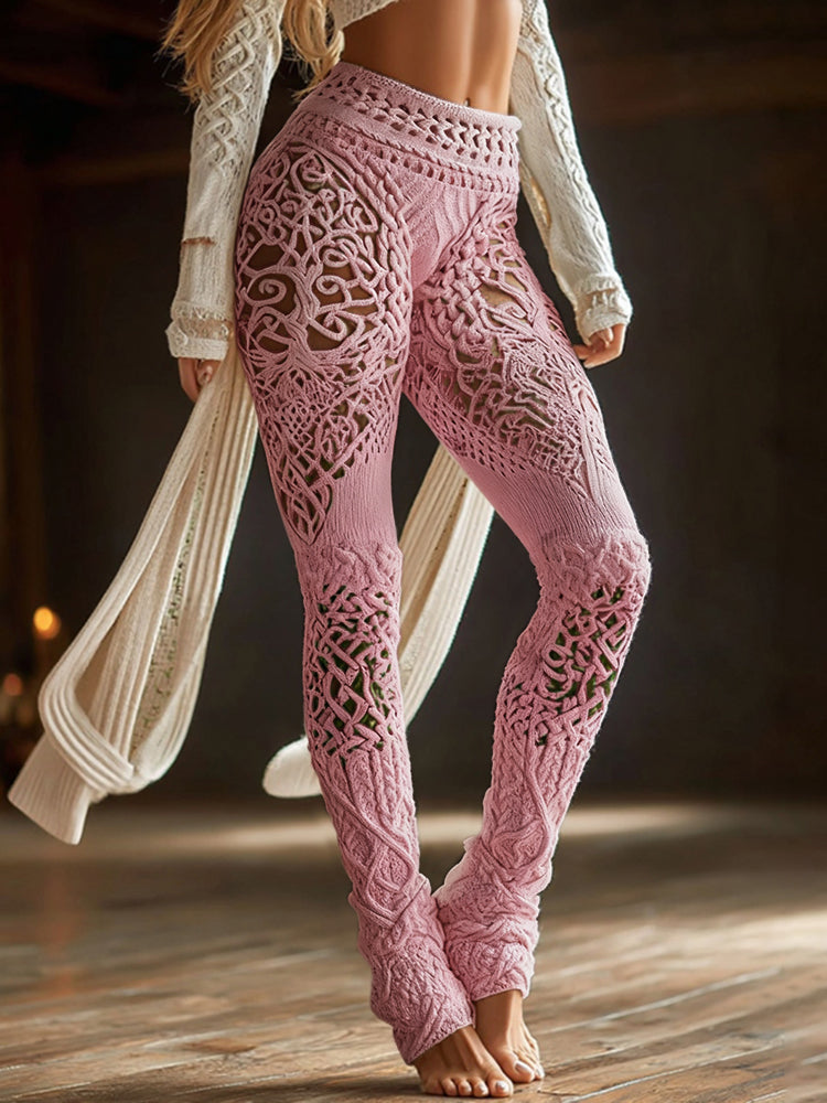 Vintage Viking Gradient Celtic Knot Art Knit Cozy Casual Leggings