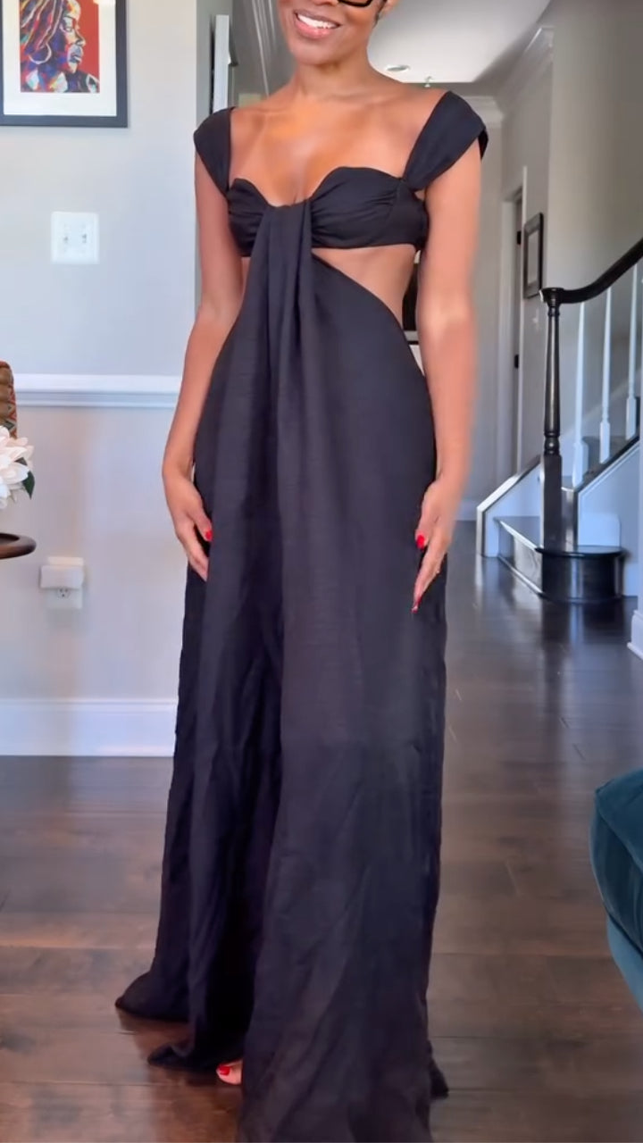 Cutout Tie‑Front Wide Leg Jumpsuit