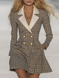 [24-hour shipping out]Classic and Fashionable Contrast Lapel Plaid Mini Dress