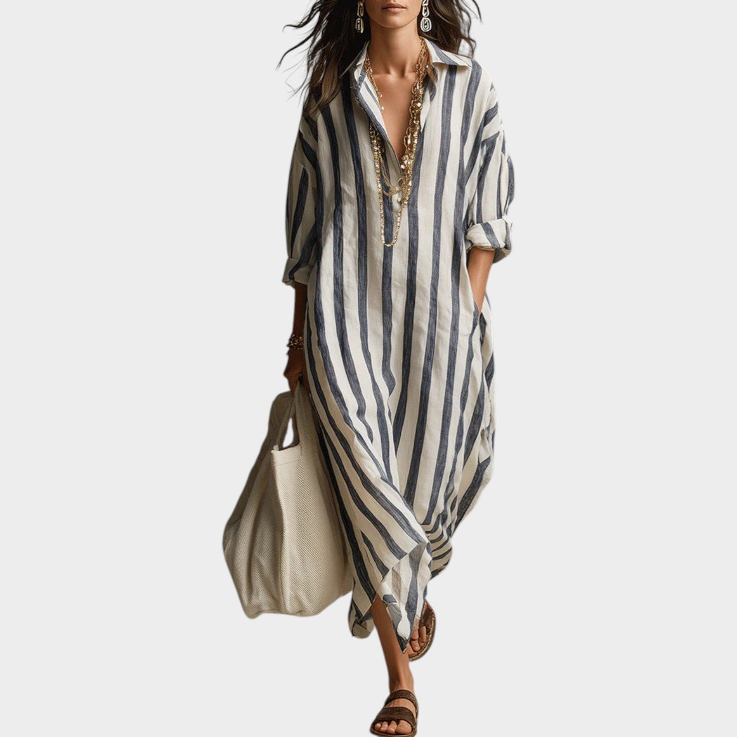Striped Button-Down Maxi Dress