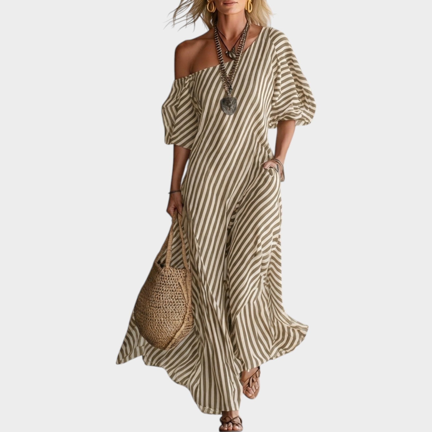 OffâShoulder Striped Maxi Dress