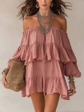 Romantic Dusty Rose Off-Shoulder Ruffle Mini Dress