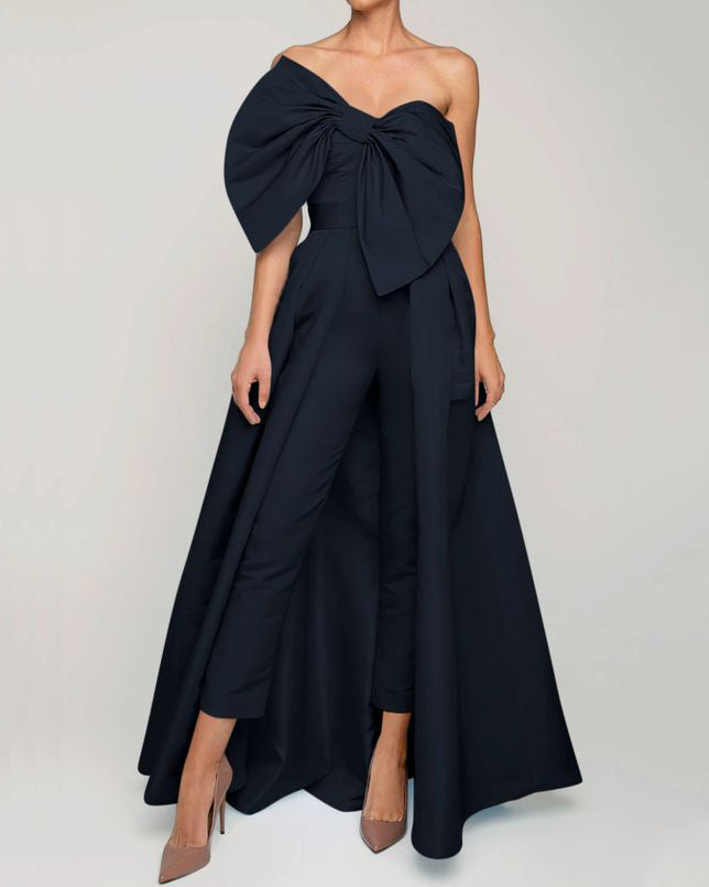Big swing bow tie tube top jumpsuit ladies - 01