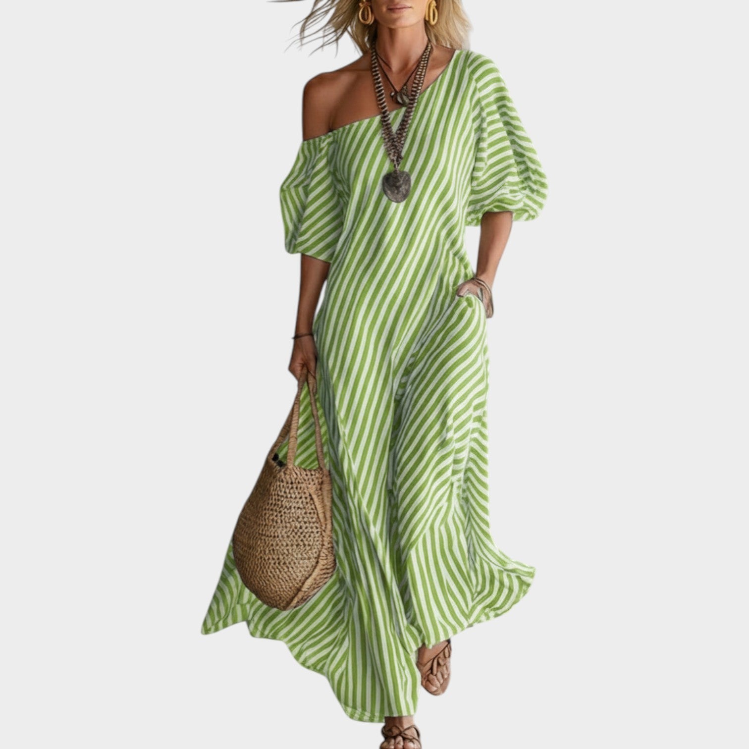 OffâShoulder Striped Maxi Dress