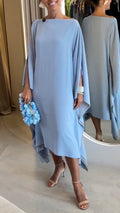 Light Blue Draped Kaftan Maxi Dress