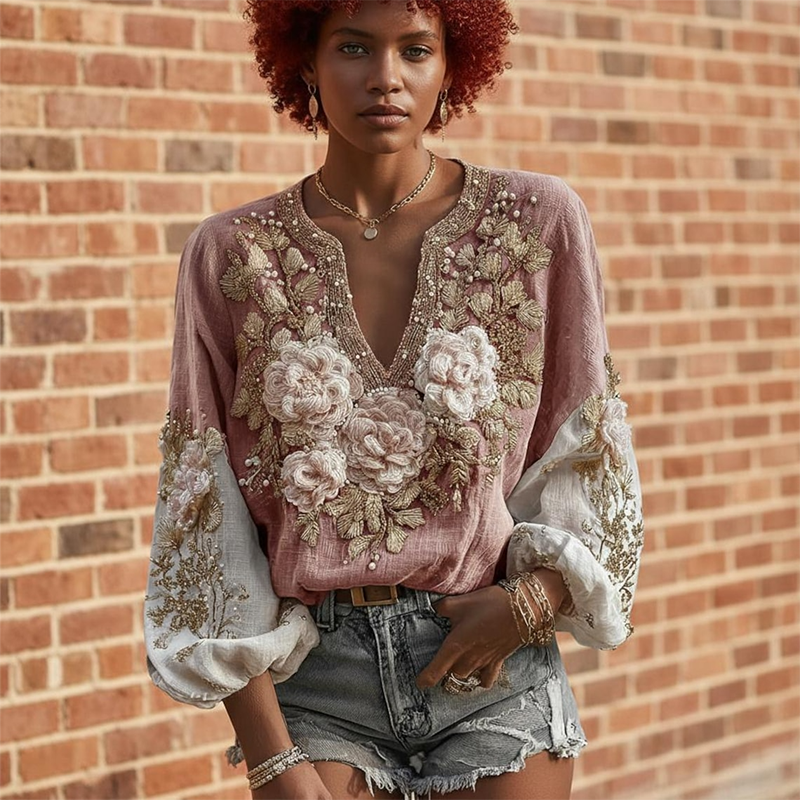 Boho Printed Blouse Vintage Floral Top