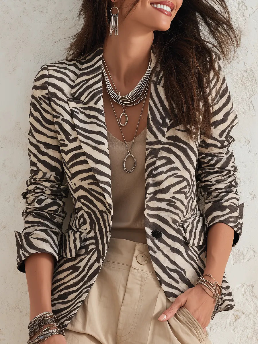Modern Sand Zebra Print Blazer