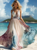 Summer vacation fashion elegant contrast color dress 3aa1