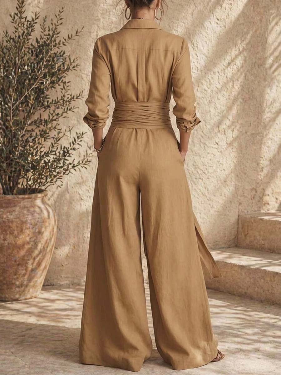 Women's Solid Color Art Comfortable Casual Top And Pants Cotton Linen Two-piece Set