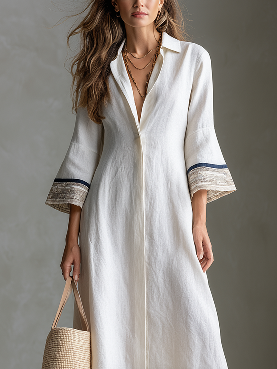 Refined Ivory Contrast Hem Maxi Dress