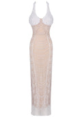 Halter Pearl Maxi Dress Nude