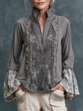 Vintage Artisan Stand Collar Embroidered Top