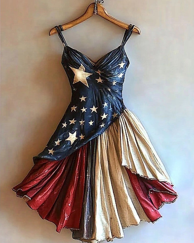 Independence Day themed print gilded dress 54cc