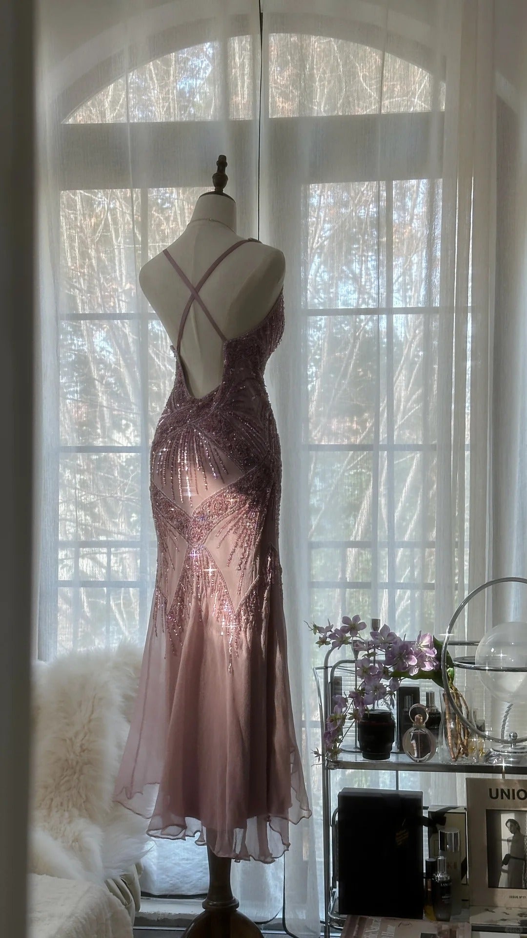 Vintage Evening Dresses, Sleeveless Pink Party Gowns  25514