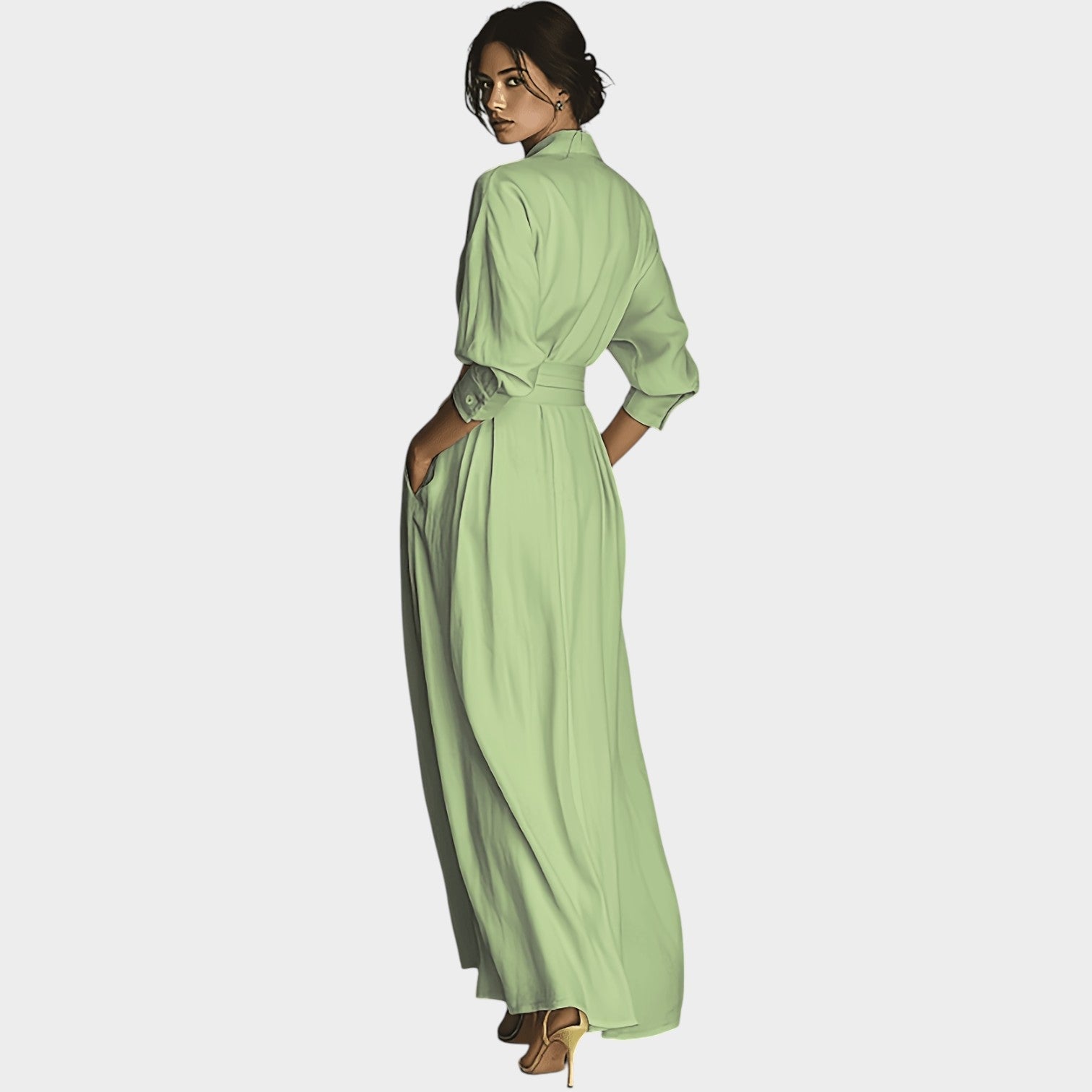Belted Flowing Maxi Shirt Dress