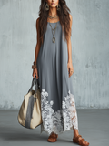 Relaxed Slate Gray Floral Hem Maxi Dress