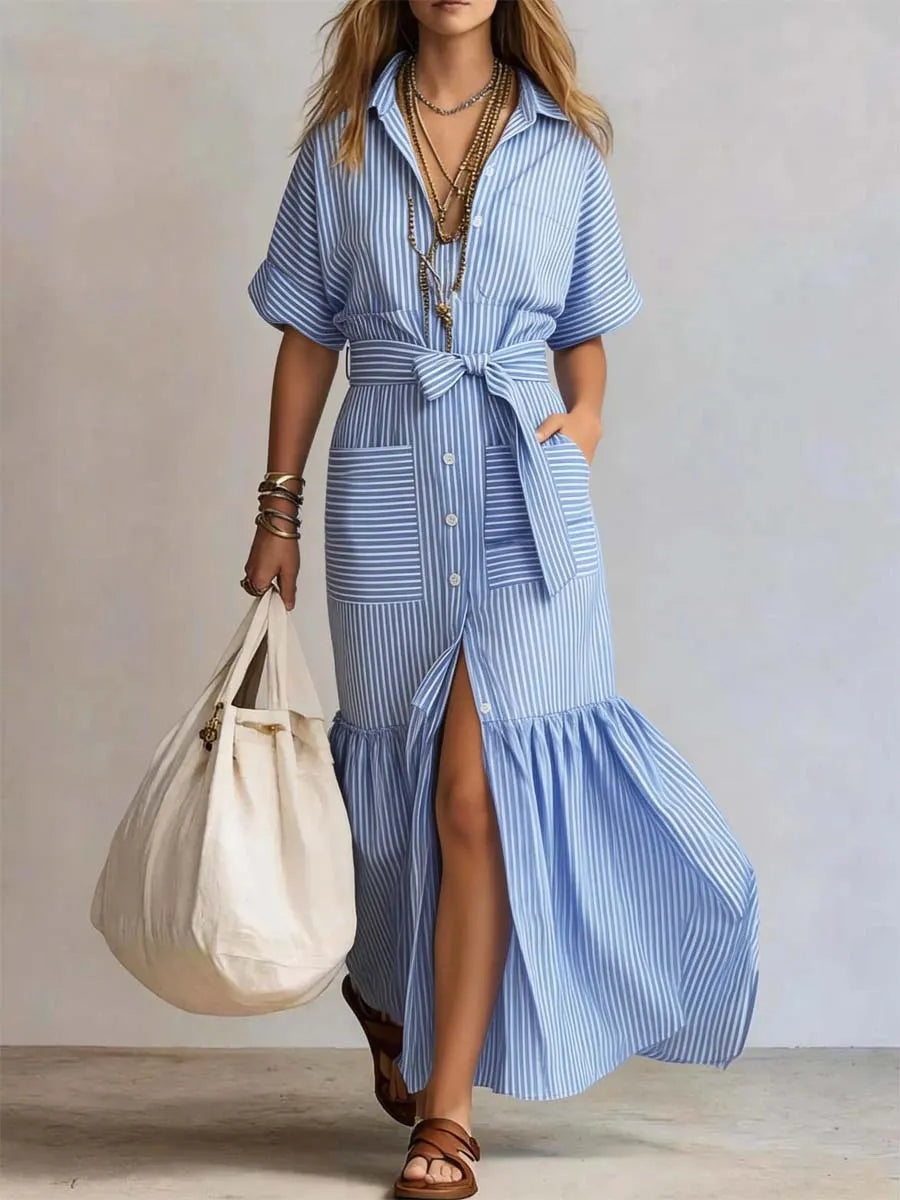 Women's Striped Pattern Art Casual Stylish Cotton Linen Dress