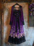 Vintage Lavender Gradient Lace Art Linen V Neck Maxi Dress
